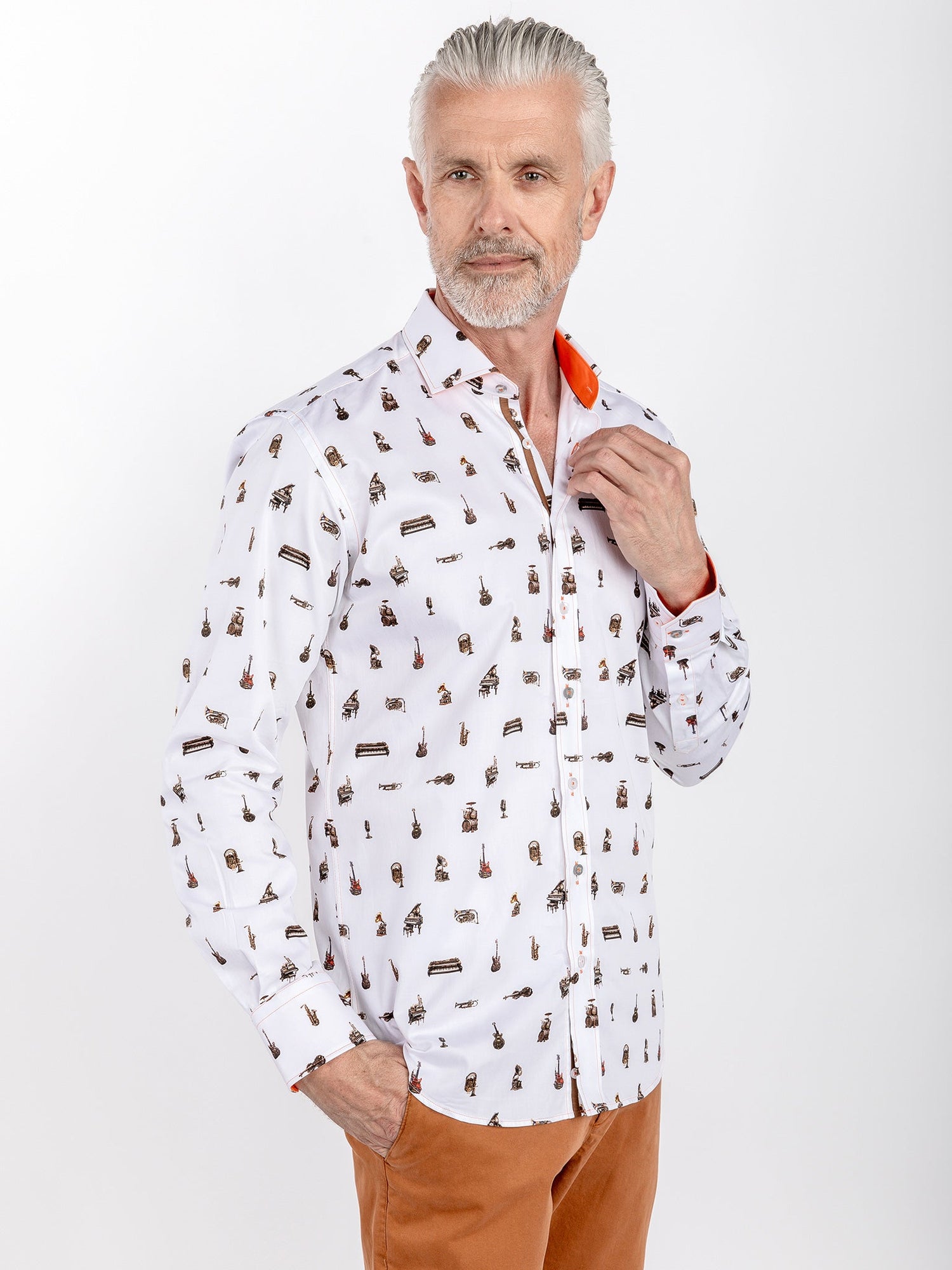 MUSICAL INSTRUMENT PRINT SATIN COTTON SHIRT - Claudio Lugli Shirts