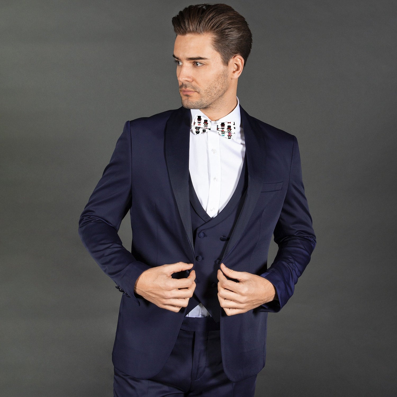 MUSTACHE MAN PRINTED TUXEDO SHIRT WITH BOWTIE - Premium Men's Patterned Shirt by Claudio Lugli | Bold Design, Tailored Fit, Best Printed Shirts