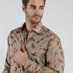 MUSTANG HORSES CHECK HOUNDSTOOTH PRINT SHIRT - Premium Men's Patterned Shirt by Claudio Lugli | Bold Design, Tailored Fit, Best Printed Shirts