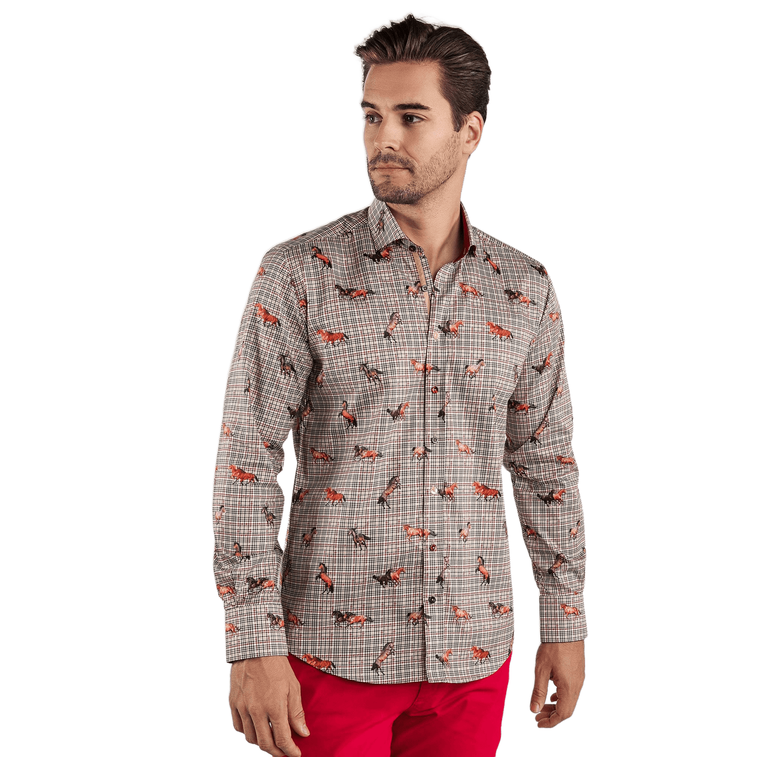 Mustangs on Puppytooth Background Print Shirt - Claudio Lugli Shirts