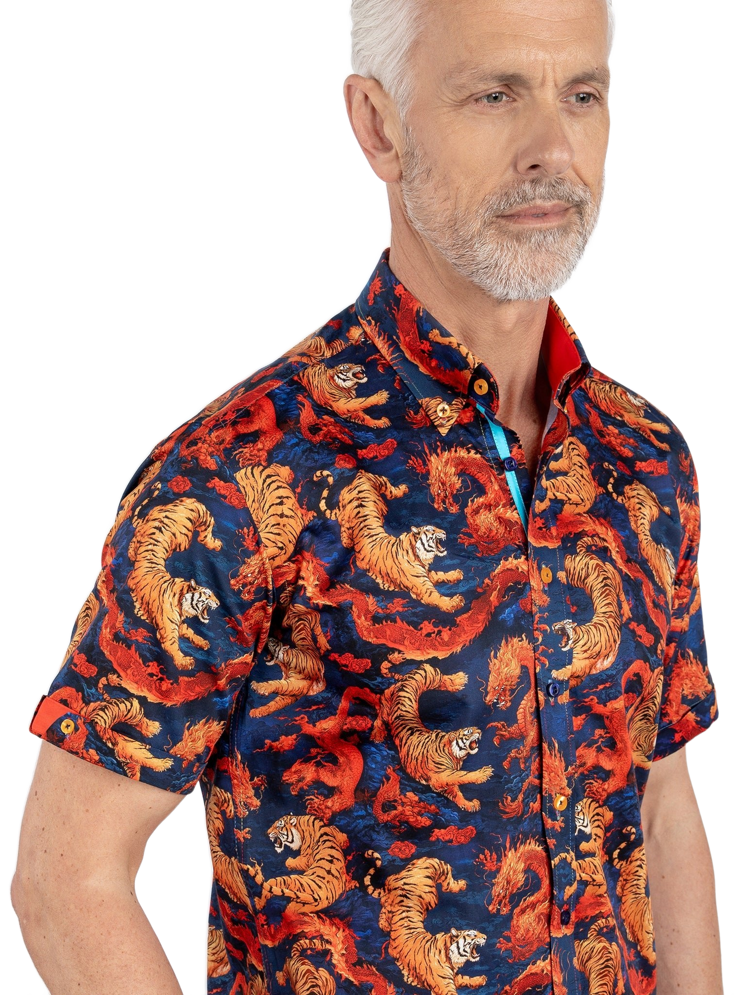 Mystical Tiger and Dragon Print Short Sleeve Shirt - Claudio Lugli Shirts