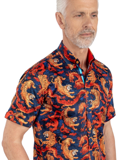 Mystical Tiger and Dragon Print Short Sleeve Shirt - Claudio Lugli Shirts
