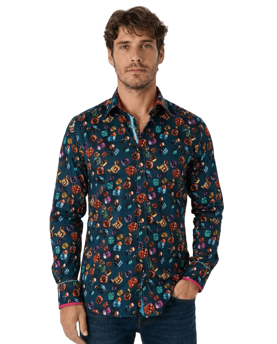 Navy Dice Print Shirt - Claudio Lugli Shirts