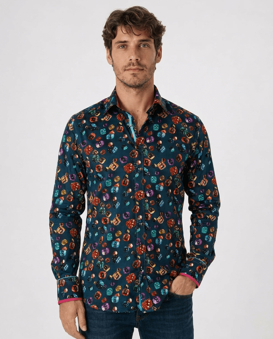 Navy Dice Print Shirt - Claudio Lugli Shirts