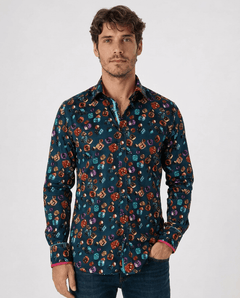 Navy Dice Print Shirt - Claudio Lugli Shirts