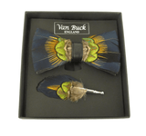 Navy & Gold Feather Bow Tie & Lapel Pin Set - Claudio Lugli Shirts