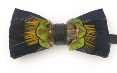 Navy & Gold Feather Bow Tie & Lapel Pin Set - Claudio Lugli Shirts