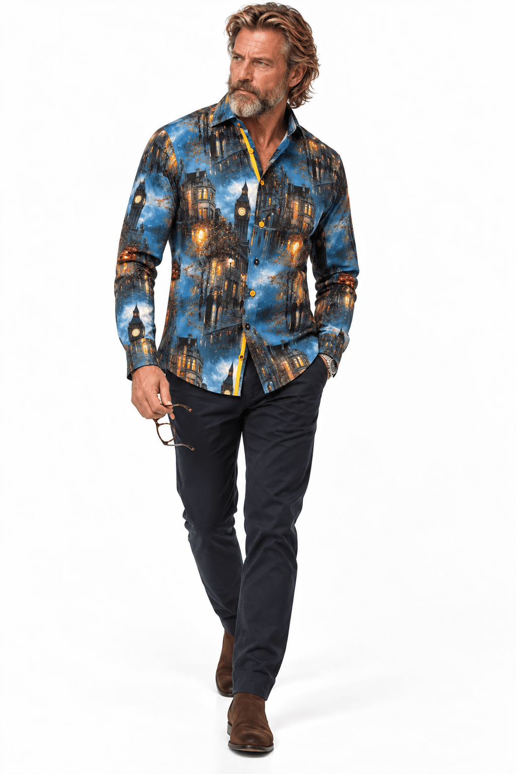 Navy London Print Shirt - Claudio Lugli Shirts