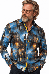 Navy London Print Shirt - Claudio Lugli Shirts