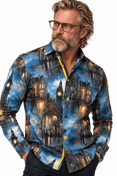 Navy London Print Shirt - Claudio Lugli Shirts