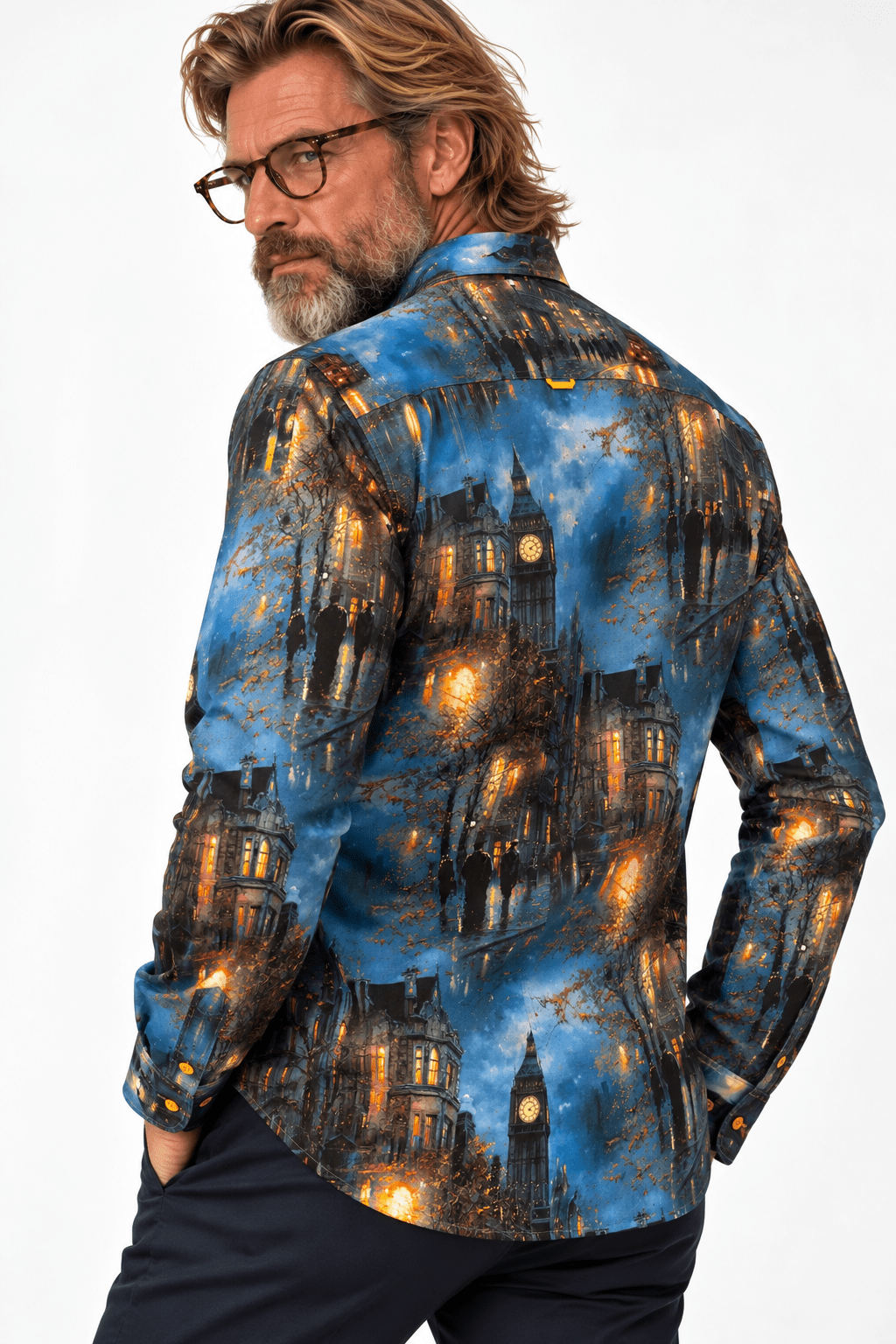Navy London Print Shirt - Claudio Lugli Shirts
