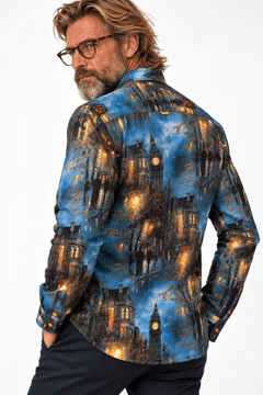 Navy London Print Shirt - Claudio Lugli Shirts