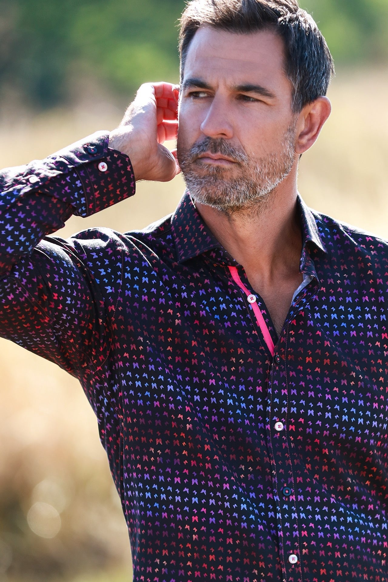 NEON BUTTERFLY TENCEL PRINT SHIRT - Claudio Lugli Shirts
