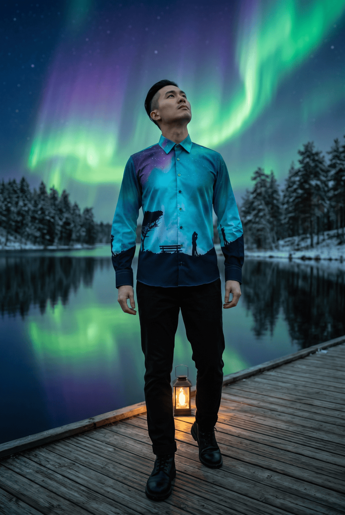 Northern Lights Evolutionary Placement Print Shirt - Claudio Lugli Shirts