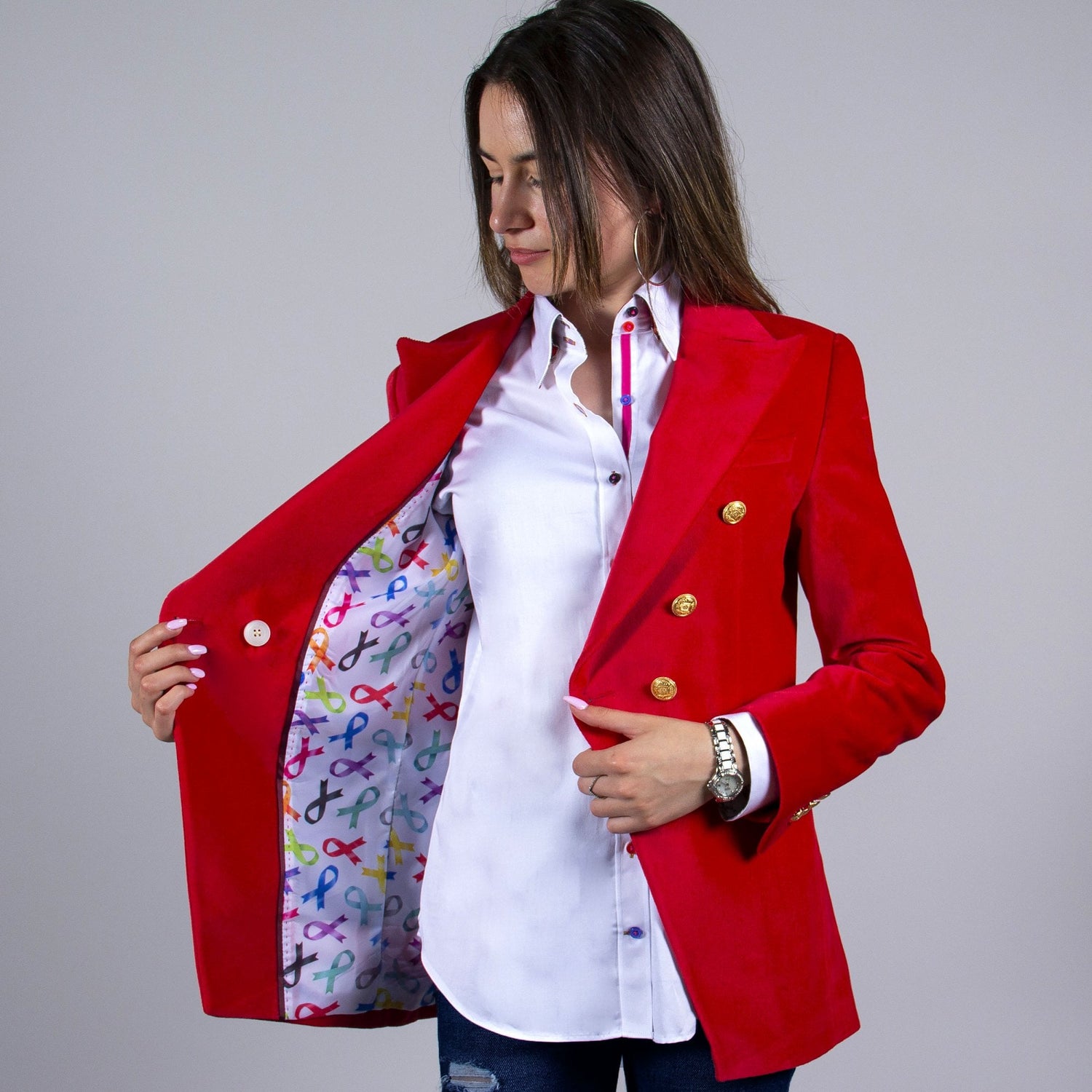 OREGON VELVET DOUBLE BREASTED WOMENS JACKET - Premium Men's Patterned Shirt by Claudio Lugli | Bold Design, Tailored Fit, Best Printed Shirts