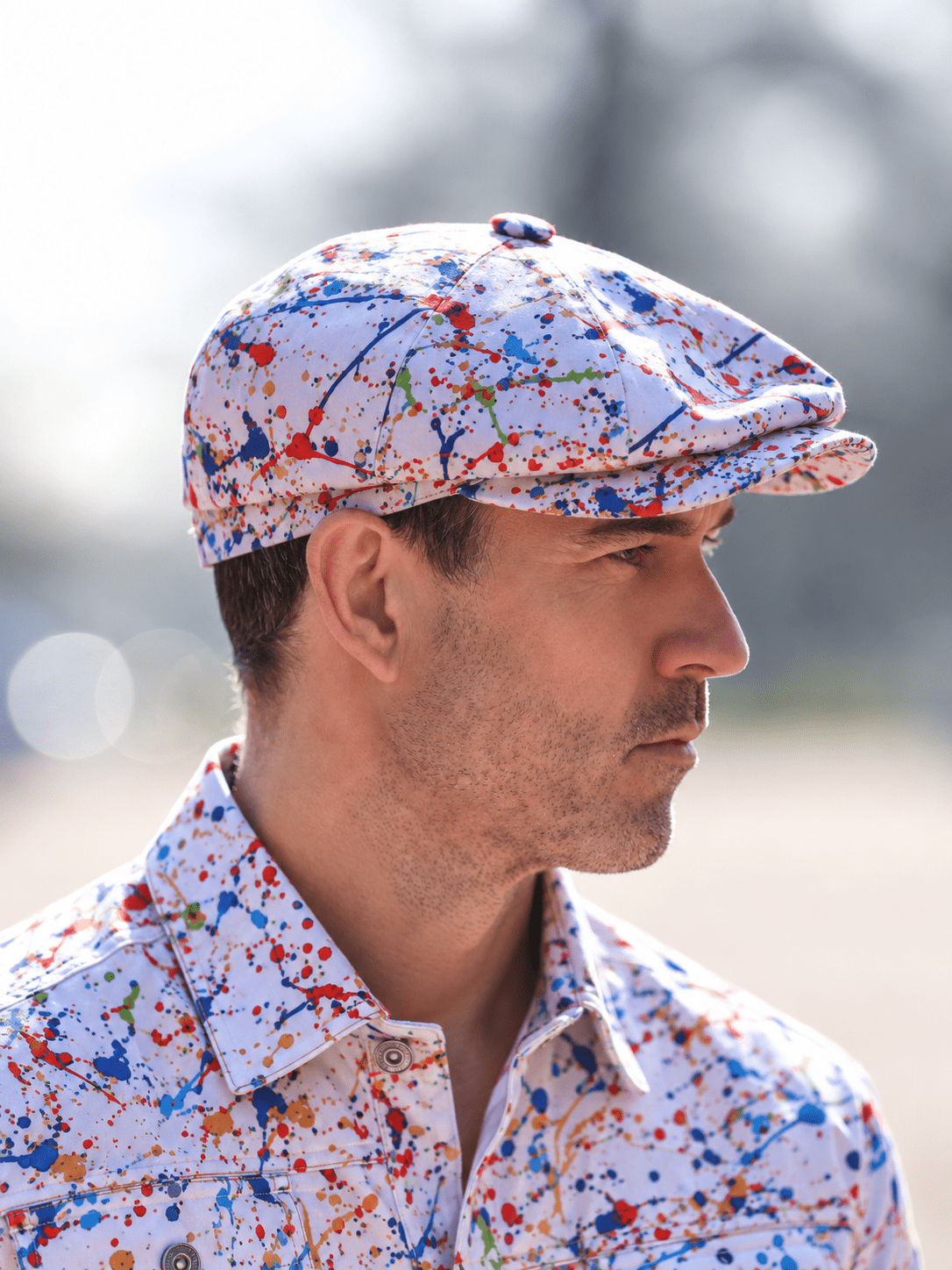 Paint Splash Printed Button-Top Cap - White - Claudio Lugli Shirts