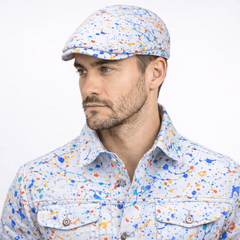 Paint Splash White Printed Flat Cap - Claudio Lugli Shirts