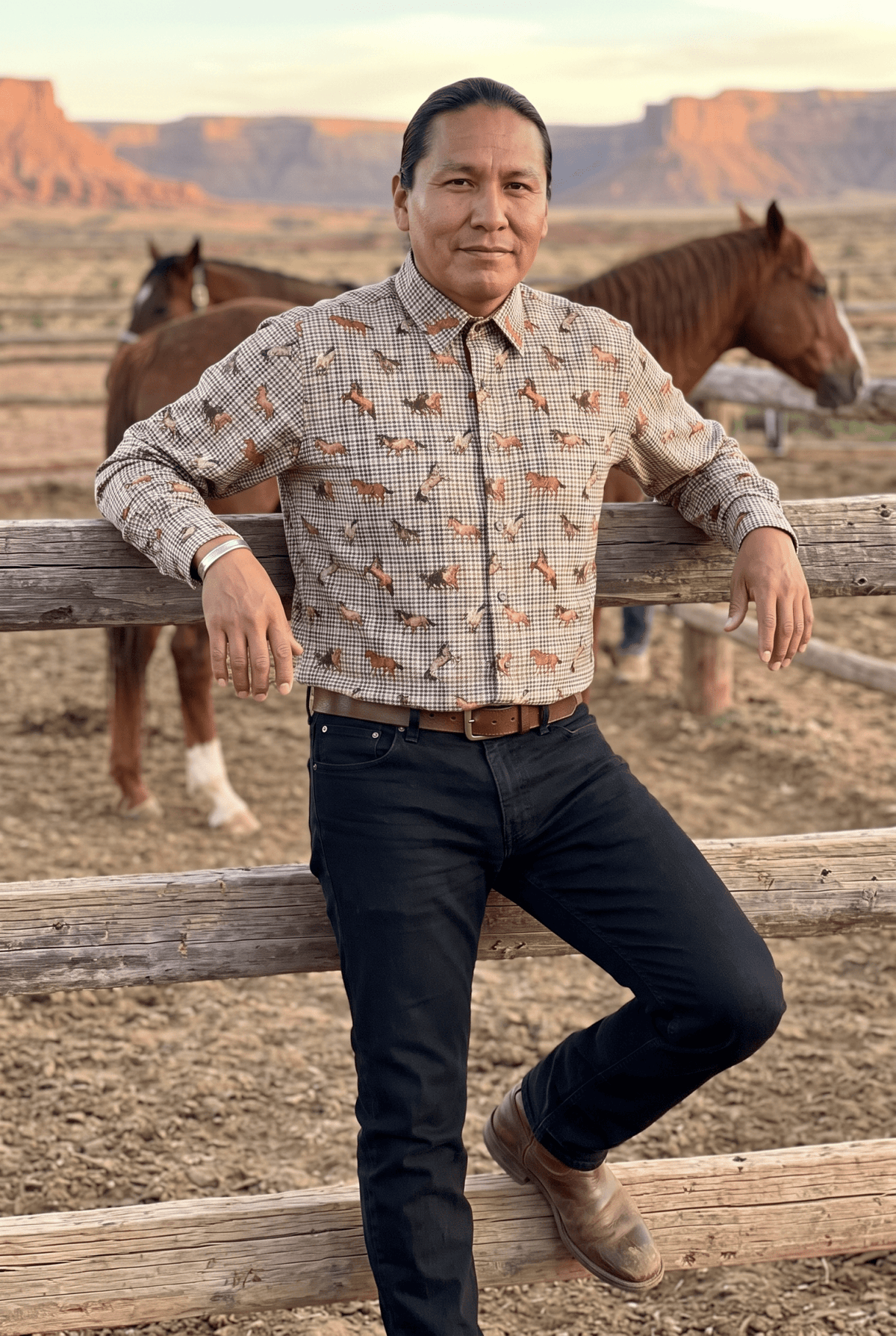 Plaid Houndstooth Mustang Print Shirt - Claudio Lugli Shirts