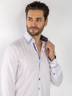 PLAIN TENCEL COTTON SHIRT WITH UNION JACK INSERT - Claudio Lugli Shirts
