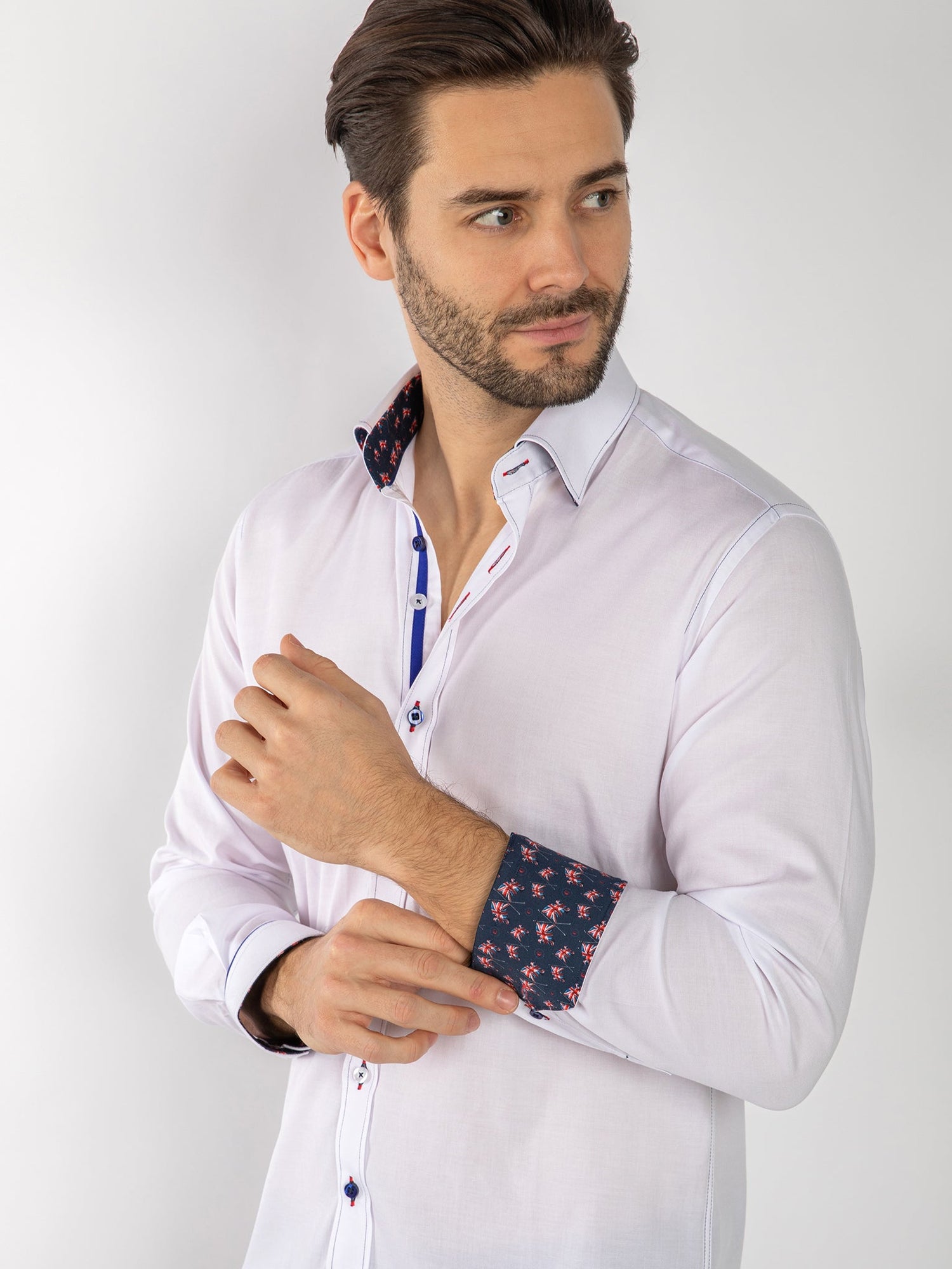 PLAIN TENCEL COTTON SHIRT WITH UNION JACK INSERT - Claudio Lugli Shirts