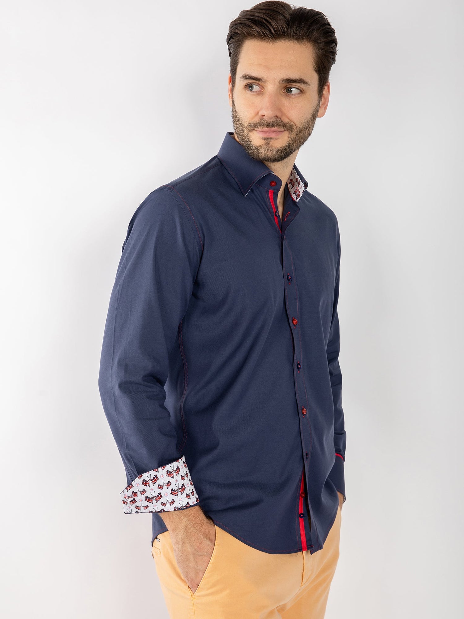 PLAIN TENCEL COTTON SHIRT WITH UNION JACK INSERT - Claudio Lugli Shirts