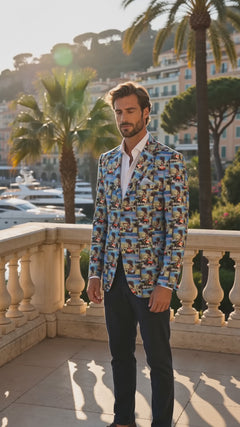 Video of the men's Monaco Grand Prix print blazer by Claudio Lugli
