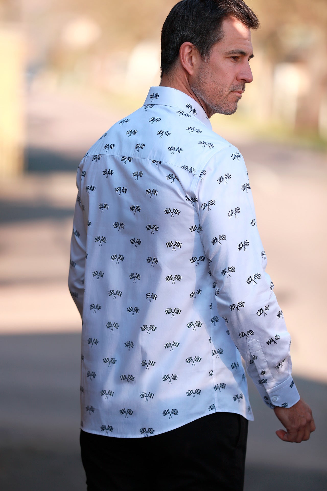 RACING FLAG MOTORSPORT PRINT SHIRT – Premium Men's Patterned Shirt by Claudio Lugli | Bold Design, Tailored Fit, Best Printed Shirts