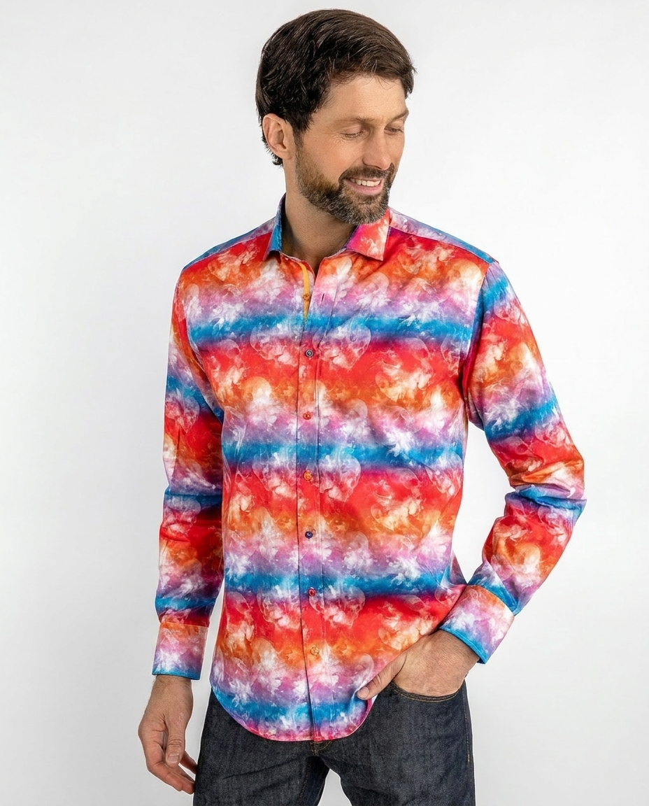 Red Tie Dye Skulls Print Shirt - Claudio Lugli Shirts