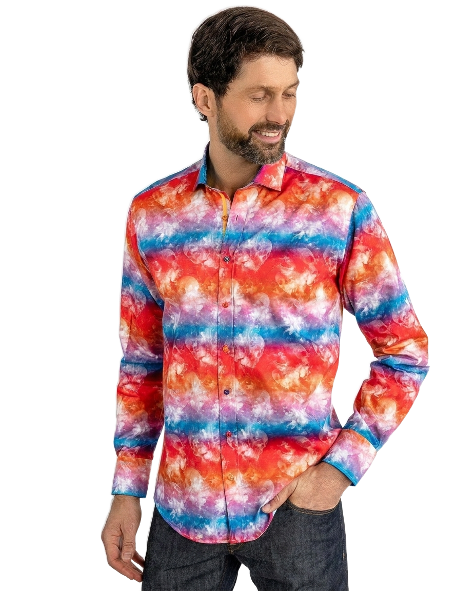 Red Tie Dye Skulls Print Shirt - Claudio Lugli Shirts
