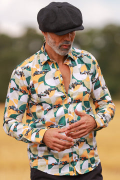 RETRO RACING LEGEND PRINT SHIRT - Premium Men's Patterned Shirt by Claudio Lugli | Bold Design, Tailored Fit, Best Printed Shirts