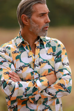 RETRO RACING LEGEND PRINT SHIRT - Premium Men's Patterned Shirt by Claudio Lugli | Bold Design, Tailored Fit, Best Printed Shirts