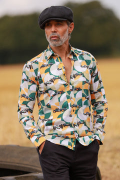 RETRO RACING LEGEND PRINT SHIRT - Premium Men's Patterned Shirt by Claudio Lugli | Bold Design, Tailored Fit, Best Printed Shirts