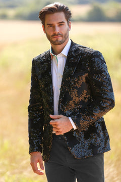 SEQUINED BLACK JACKET - Premium Men's Patterned Shirt by Claudio Lugli | Bold Design, Tailored Fit, Best Printed Shirts