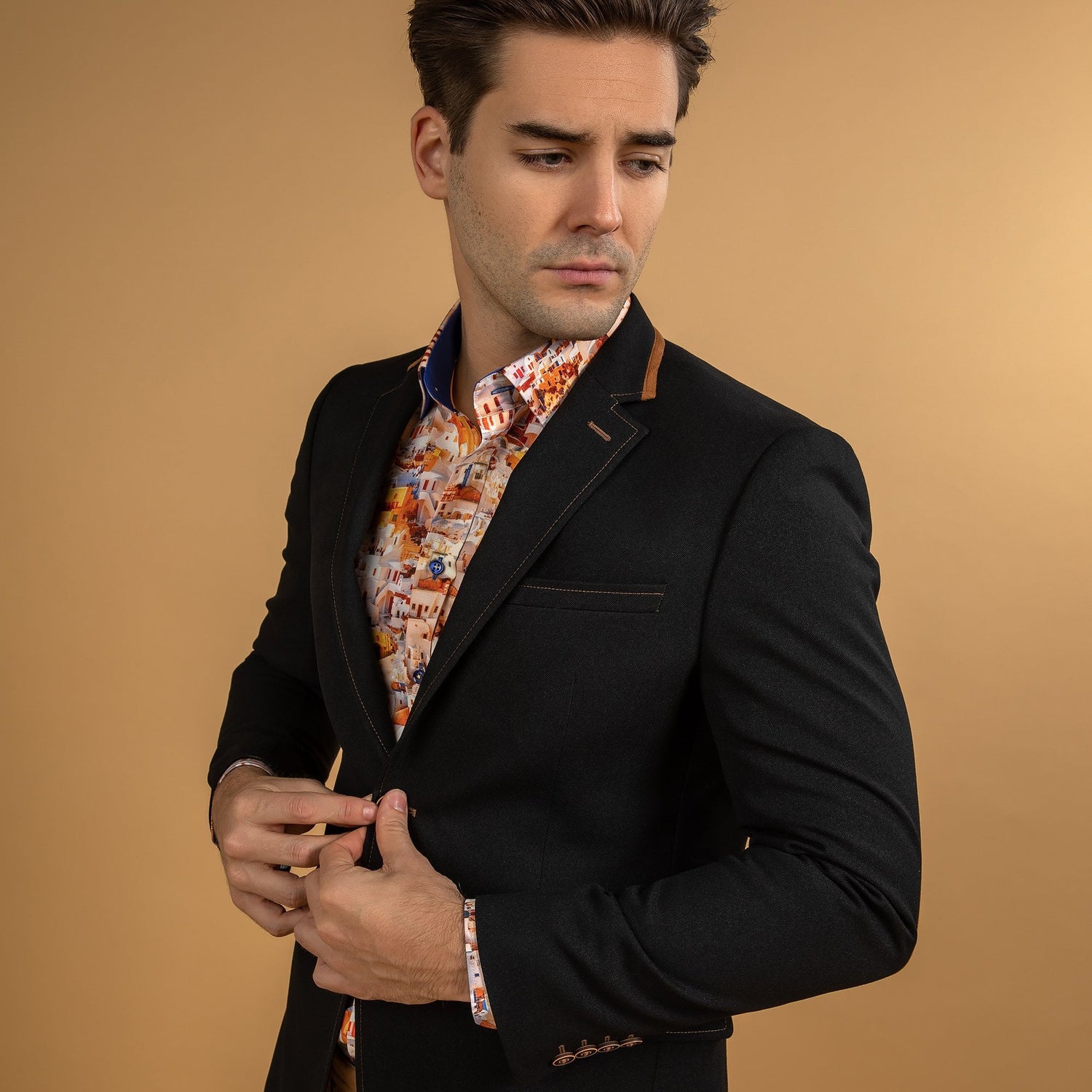 SIGNATURE EQUESTRIAN JACKET WITH SANTORINI LINING - Premium Men's Patterned Shirt by Claudio Lugli | Bold Design, Tailored Fit, Best Printed Shirts