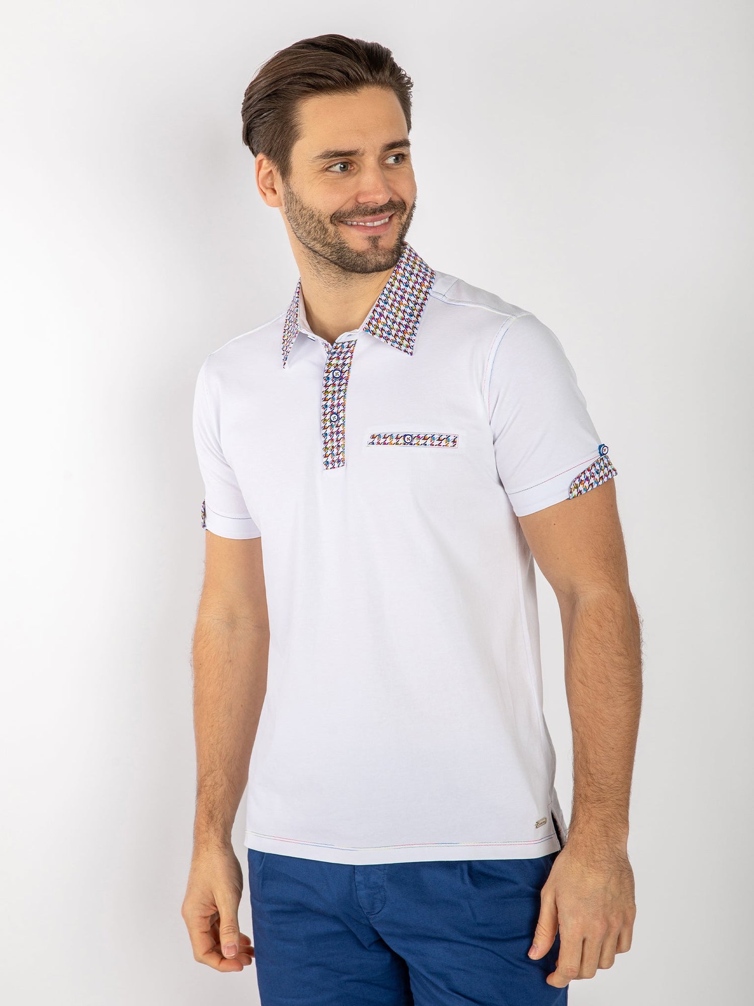 SIGNATURE POLO SHIRT WITH DOGTOOTH INSERT - Claudio Lugli Shirts