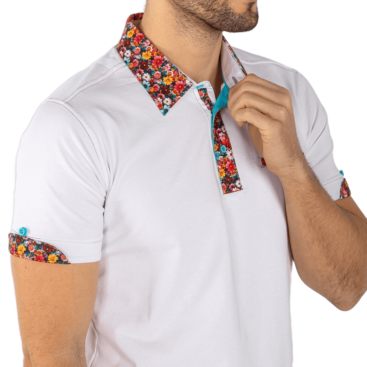 Signature Polo Shirt with Floral Insert - Claudio Lugli Shirts