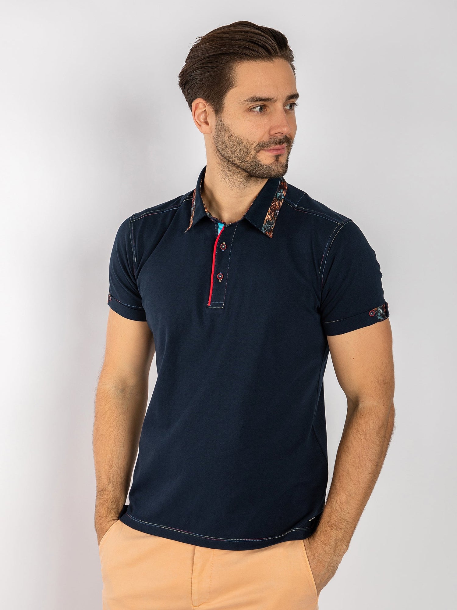 SIGNATURE POLO SHIRT WITH LEAVES INSERT - Claudio Lugli Shirts