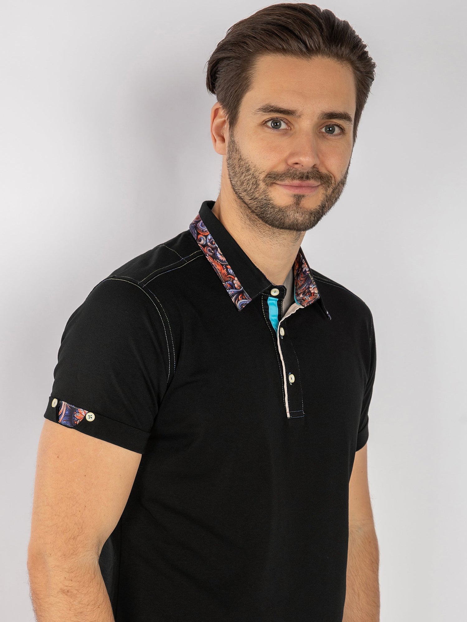 SIGNATURE POLO SHIRT WITH ORNAMENTAL INSERT - Claudio Lugli Shirts