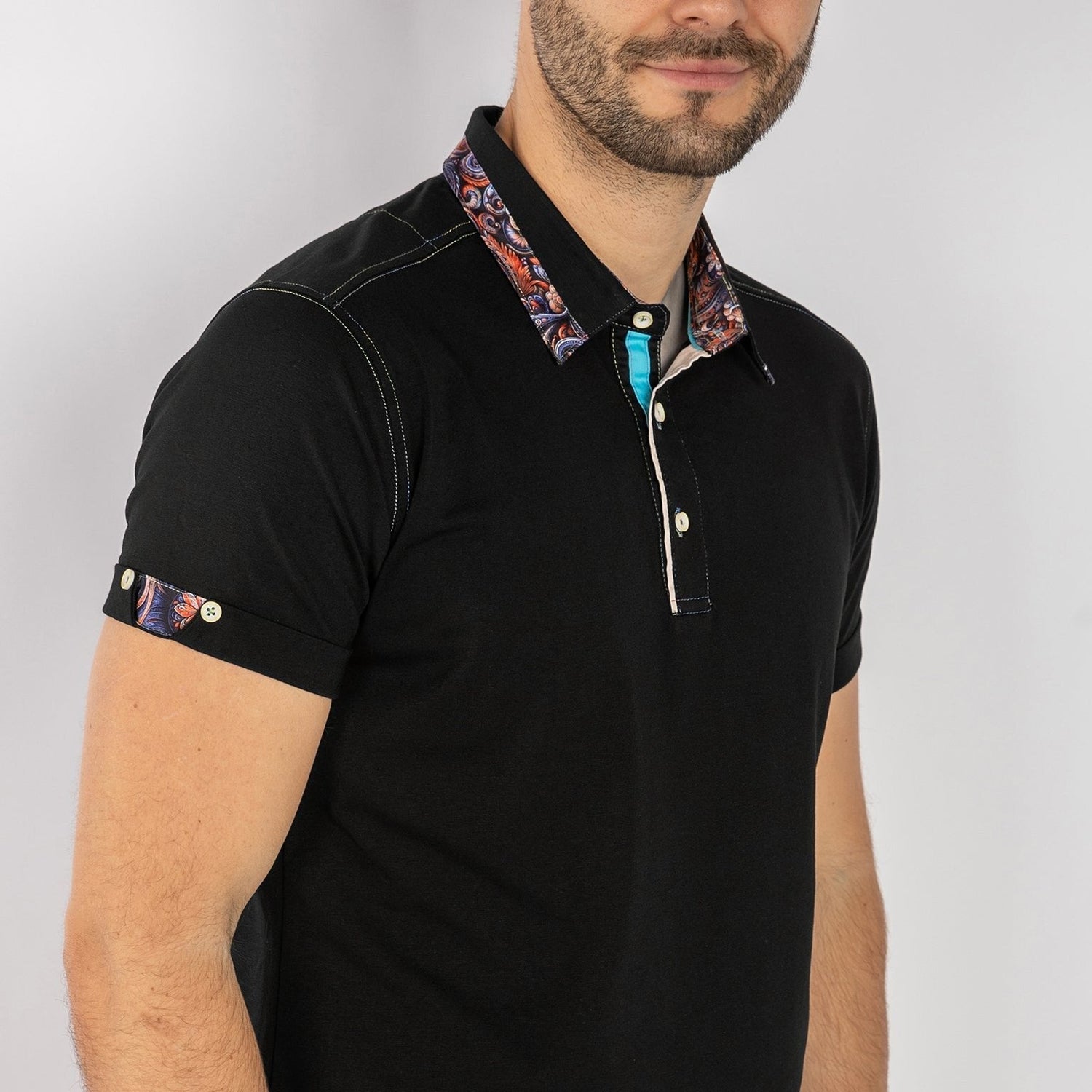 SIGNATURE POLO SHIRT WITH ORNAMENTAL INSERT - Claudio Lugli Shirts