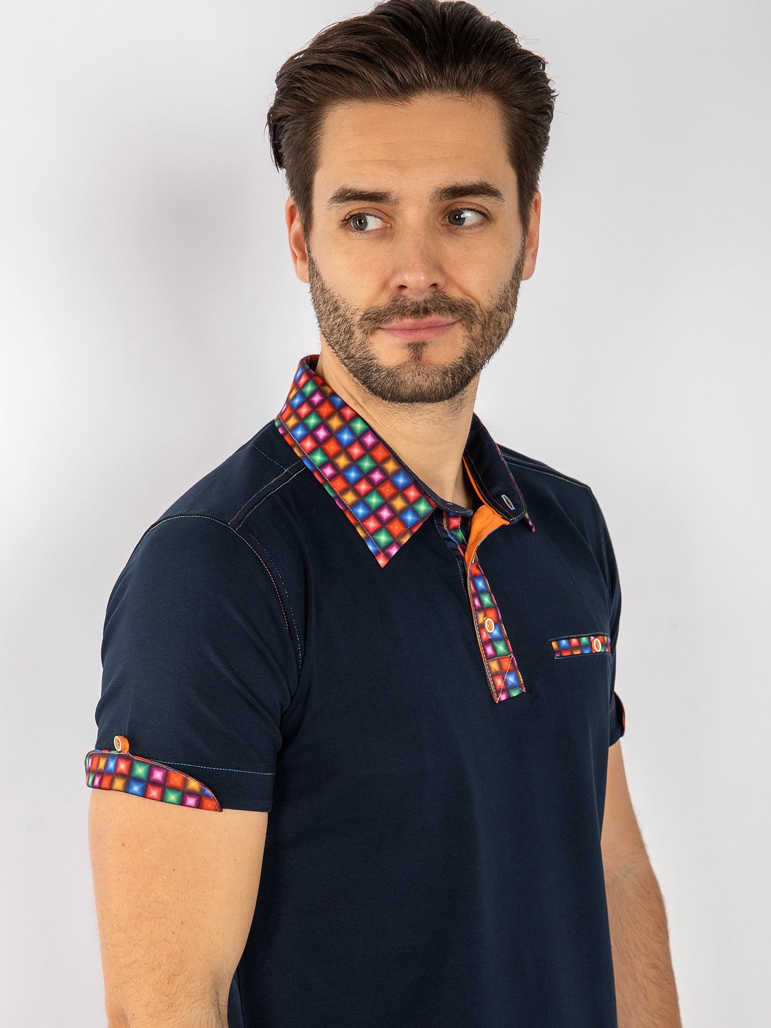 SIGNATURE POLO SHIRT WITH SQUARES INSERT - Claudio Lugli Shirts