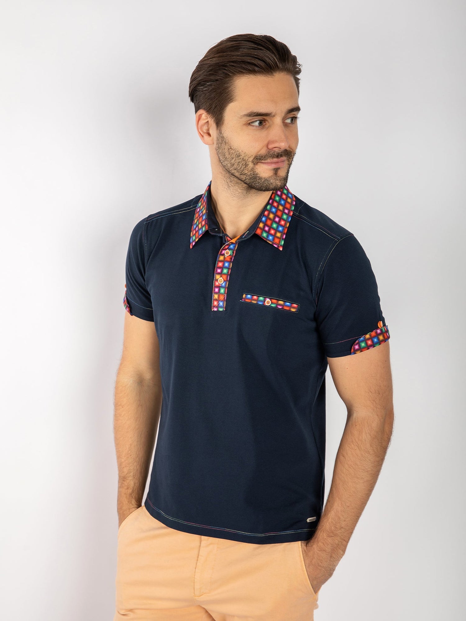 SIGNATURE POLO SHIRT WITH SQUARES INSERT - Claudio Lugli Shirts