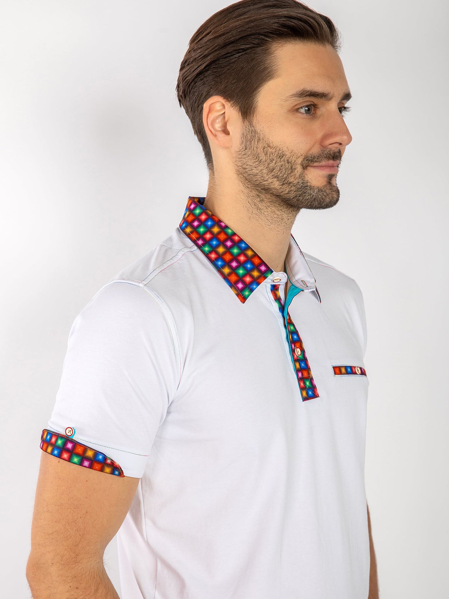 SIGNATURE POLO SHIRT WITH SQUARES INSERT - Claudio Lugli Shirts