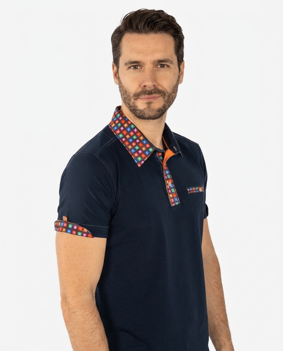 Signature Polo Shirt with Squares Insert - Claudio Lugli Shirts
