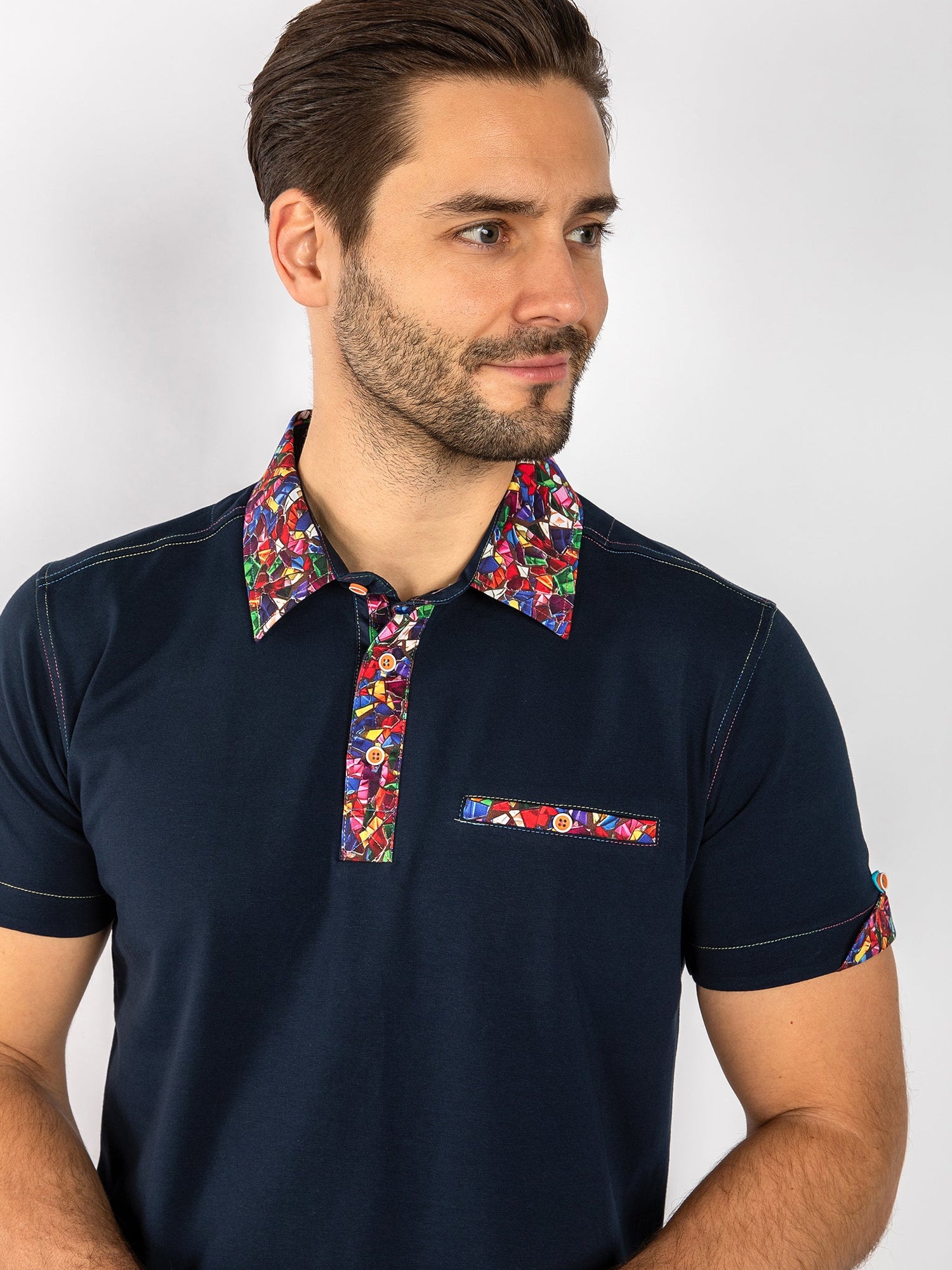 SIGNATURE POLO SHIRT WITH STAINED GLASS INSERT - Claudio Lugli Shirts