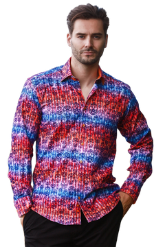 Skull Flocking Shirt with Gradient Tie-Dye Luxury Textured Finish - Claudio Lugli Shirts