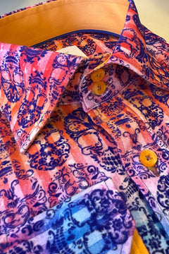 SKULL FLOCKING SHIRT WITH GRADIENT TIE - DYE LUXURY TEXTURED FINISH - Claudio Lugli Shirts