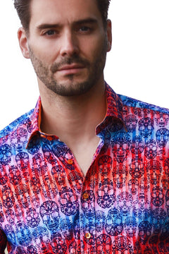SKULL FLOCKING SHIRT WITH GRADIENT TIE - DYE LUXURY TEXTURED FINISH - Claudio Lugli Shirts