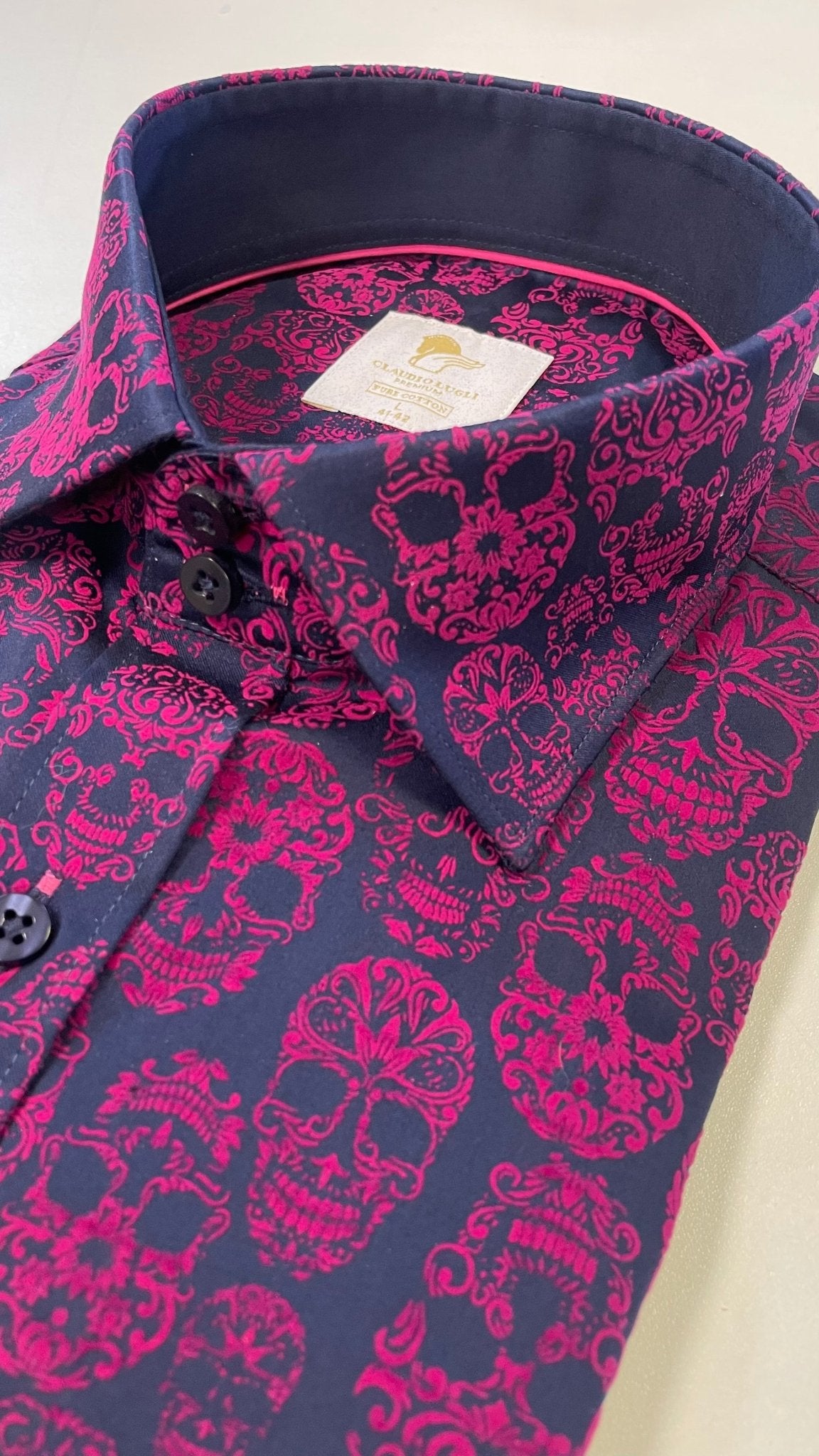 SKULL FLOCKING SHIRT WITH GRADIENT TIE - DYE LUXURY TEXTURED FINISH - Claudio Lugli Shirts