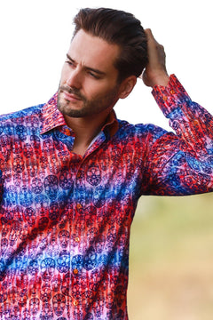 SKULL FLOCKING SHIRT WITH GRADIENT TIE - DYE LUXURY TEXTURED FINISH - Claudio Lugli Shirts