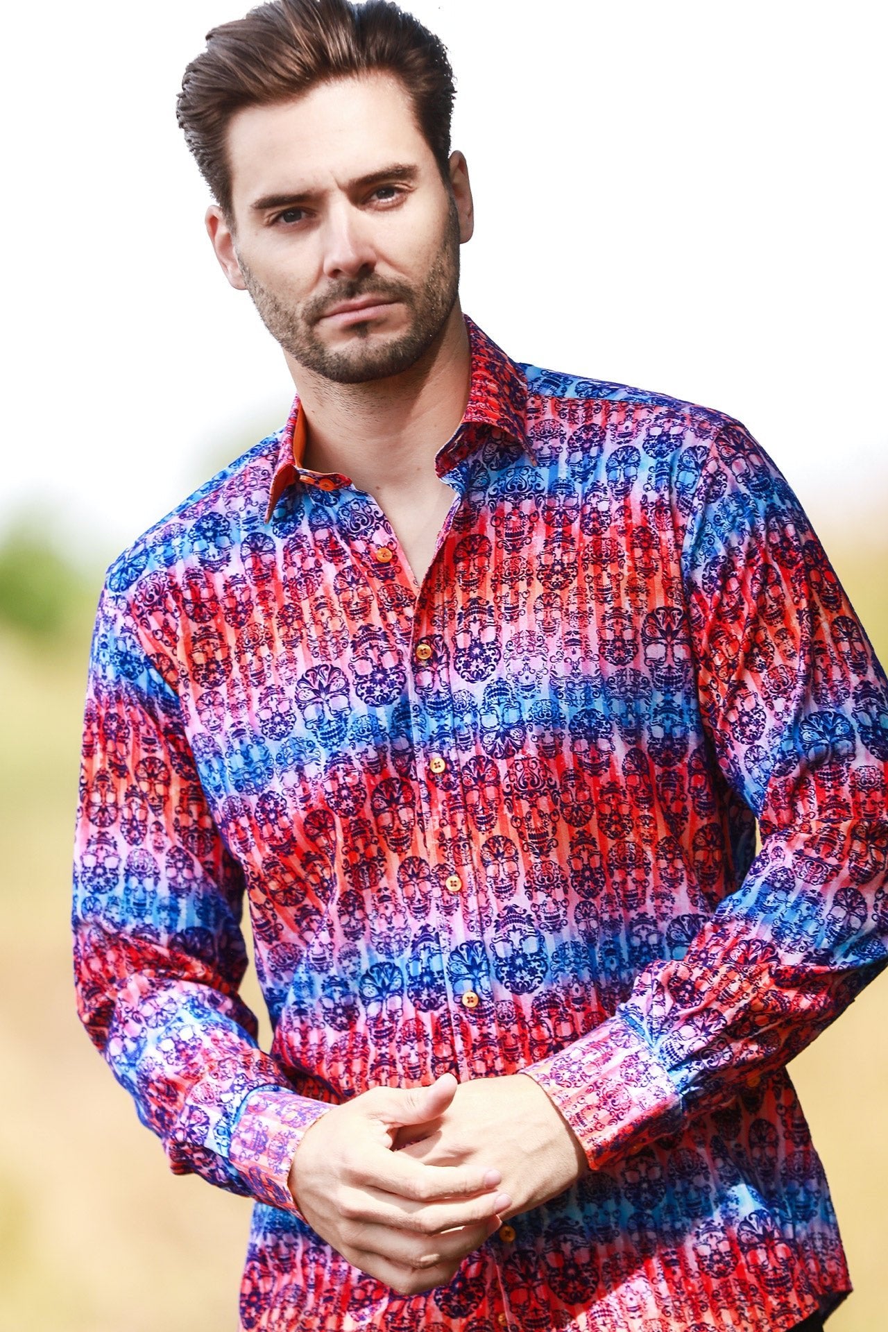 SKULL FLOCKING SHIRT WITH GRADIENT TIE - DYE LUXURY TEXTURED FINISH - Claudio Lugli Shirts